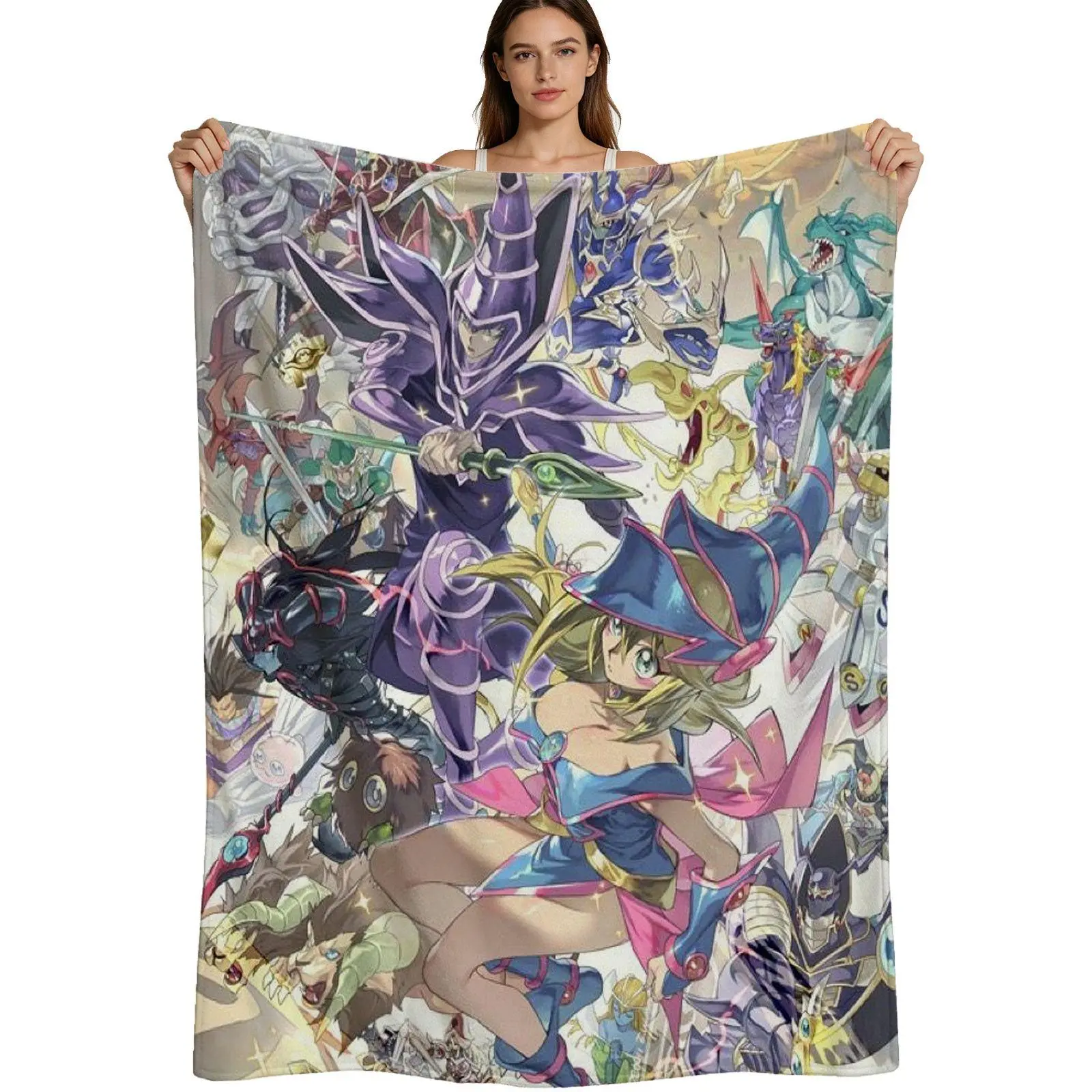 Anime Theme Warm Flannel Blanket - Yu-Gi-Oh Magic Girl And Monsters Pattern, Soft Plush Fabric, Multi-Size For Anime Fans' Bedroom, Living Room Decor, 4 Sizes Available, Single Pack