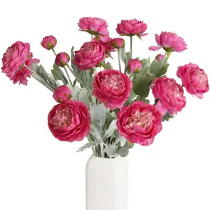 6 Pcs  Hot Pink Artificial Hydrangea and Peony Flowers, 18 Blooms Silk Flower Set, 20 Inch Fake Flowers for Home Decor, Table Arrangements