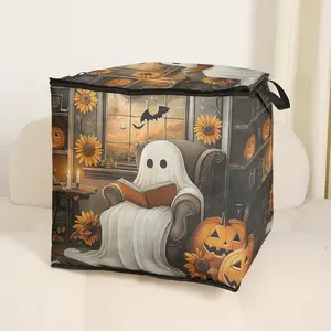 Cute Ghost Print Blanket Storage Bag, Durable Material, Easy Carry Handle, Perfect for Halloween Home Use, Store Blankets & Toys, Zipper Bag, Storage Carrying Bag