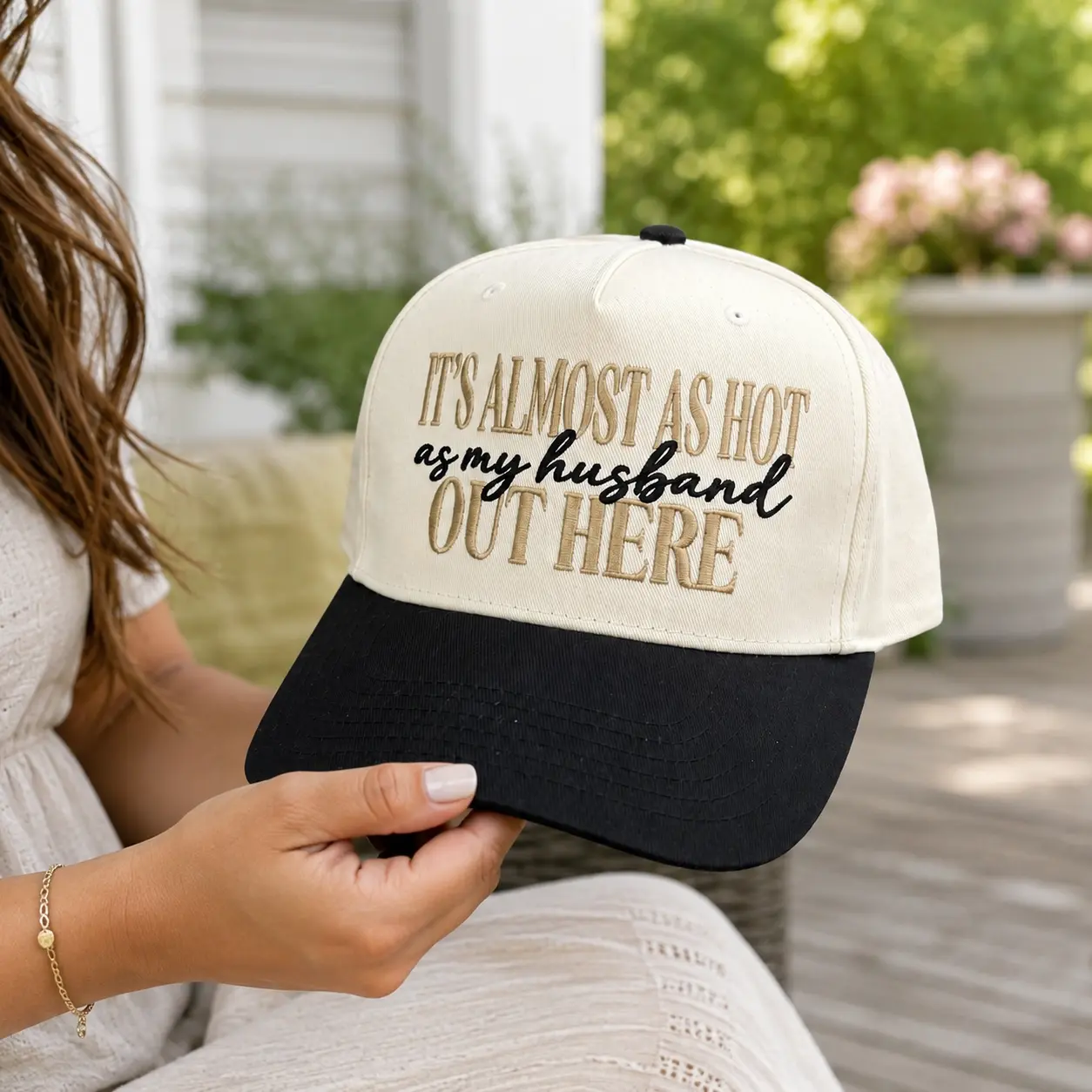 It's Almost As Hot As My Husband Out Here Embroidered Trucker Hat, Funny Wife Hat, Country Western Cap, Cute Summer Snapback Hat