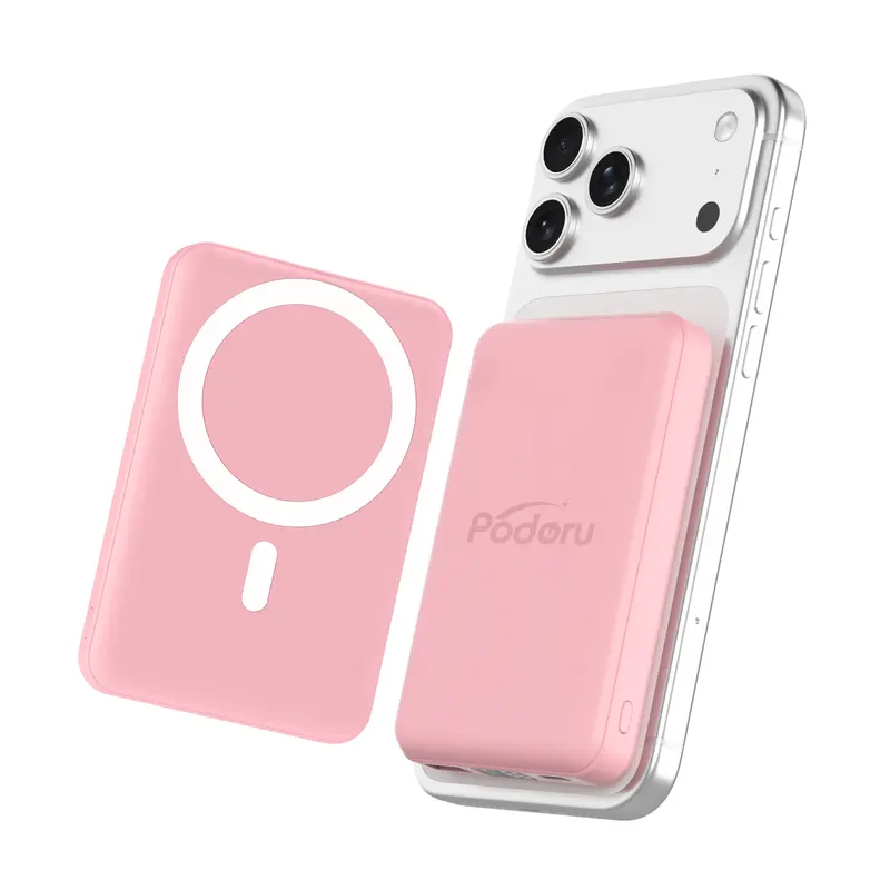 podoru for Magsafe Power Bank, 10000mAh Magnetic Portable Charger with 22.5W PD Fast Charging USB-C Cable LED Display Wireless Battery Pack for iPhone 17/16/15/14/13/12 Series-Pink easy portability fold stand,back to school,back to school haul