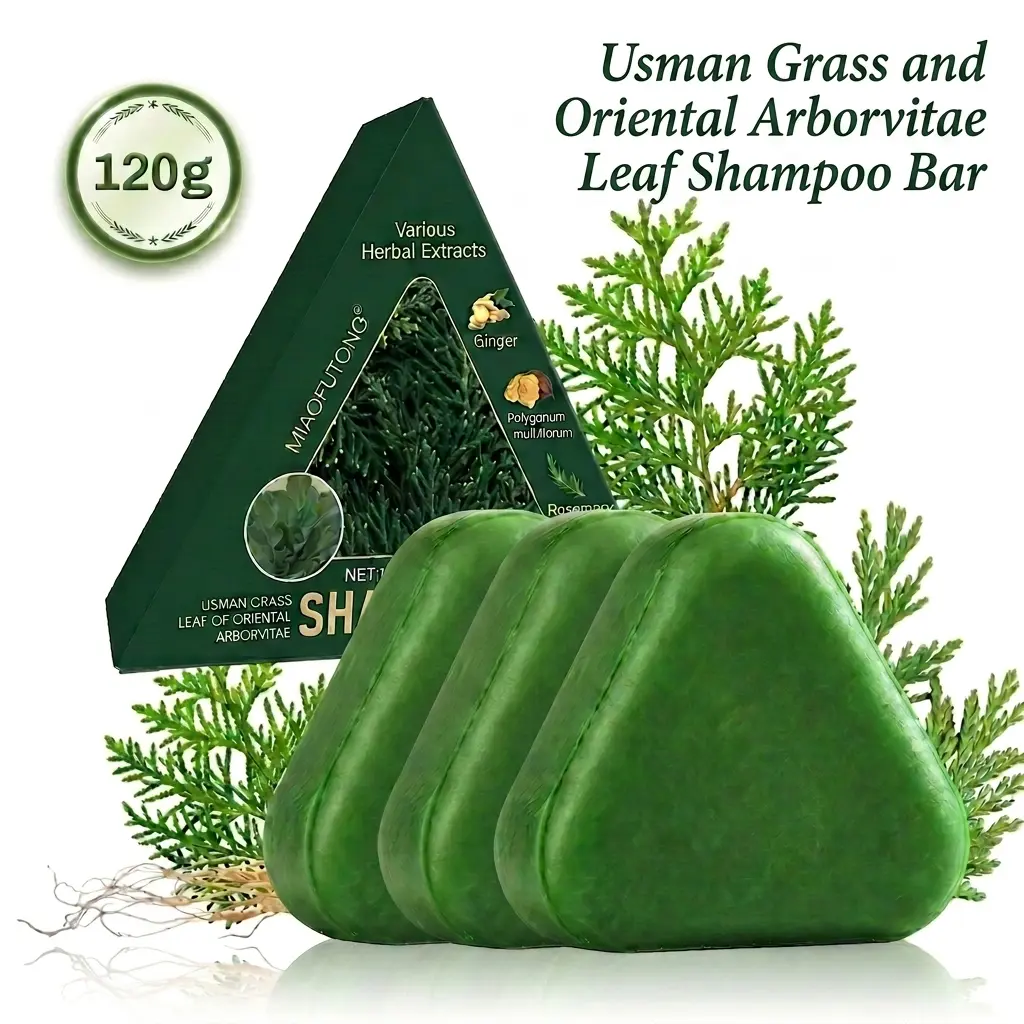 Nature Triangle 120g Shampoo Bar with Usman Grass & Oriental Arborvitae Leaf - Natural Hair Shampoo, Scalp Balancing Haircare, Gentle Cleanse, Strengthens Hair, Reduces Loss & Dandruff for Healthy Growth