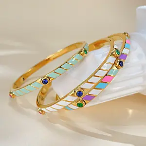 New 2026 Light luxury design titanium steel candy colour striped inlaid zirconia stainless steel bracelet ladies fashion stackable color Gift for love