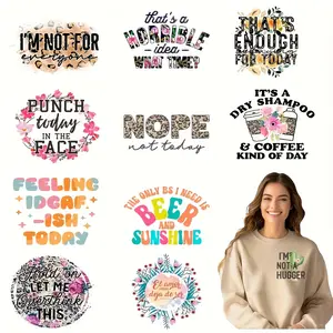 12pcs/set Multicolor Funny Phrases Heat Transfer Vinyl Decals, DIY Iron-On DTF Patches, Washable for T-Shirts, Jeans, Masks, Backpacks - Floral and Text Designs, DIY Craft Embellishments