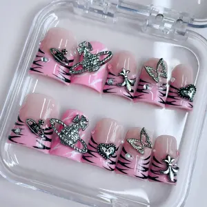 Y2155-28-10 Pcs Handmade Duck Nails Y2K Exotic Armor｜Leopard-Zebra & Star Chains｜Festival Bomb