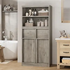 Tall Bathroom Cabinet,Gray Floor Storage Cabinet with Doors & 2 Drawers, 51" H Tall Organizer Cabinet Freestanding for Bathroom, Living Room, Kitchen & Pantry
