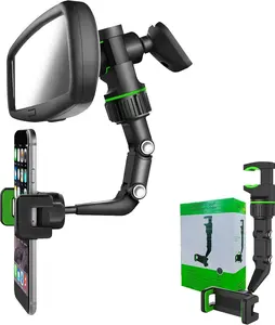 Upgraded Rearview Mirror Phone Holder for Car - 360° Rotatable and Retractable with Adjustable Length for All Mobile Phones and Cars