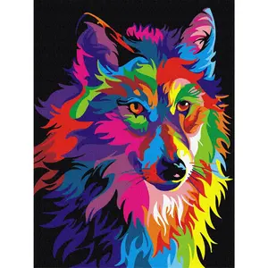 DIY Paint by Numbers for Adults, Paint by Number Kits for Kids Beginner on Canvas Painting, Colorful Wolf 16x20inch