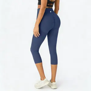Women’s V-Front High Waist Capri Yoga Pants – 7/8 Tummy Control Workout Leggings with Pockets, Butt Lifting Scrunch, No Camel Toe, Brushed Soft Fabric