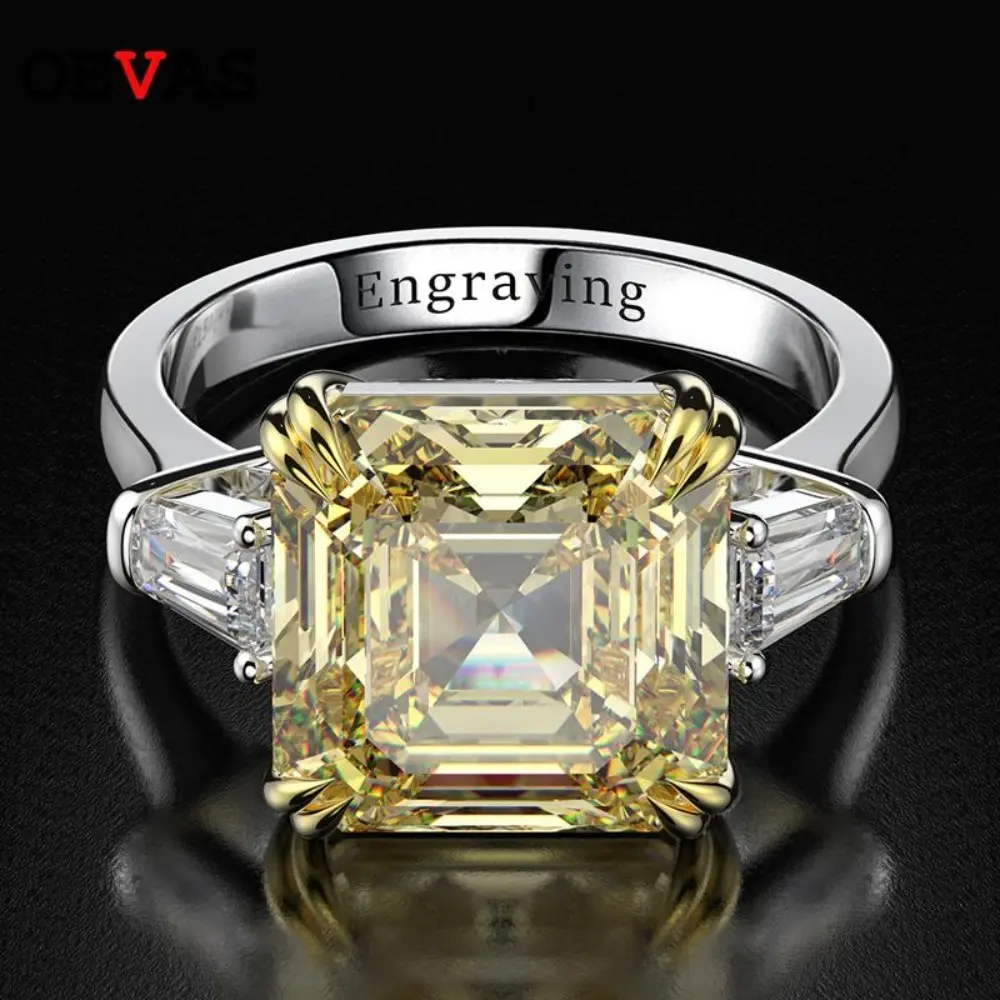 OEVAS 100% 925 Sterling Silver High Carbon Citrine Diamond Gemstone Wedding Engagement Ring Fine Jewelry Gift Whole