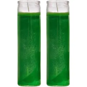 Green Candles in Glass, 5 PACK , 8” Tall - Great for Home Decor, Unscented 5-Day Candles, Holiday Candle International Bucketpixel Goods Corp.