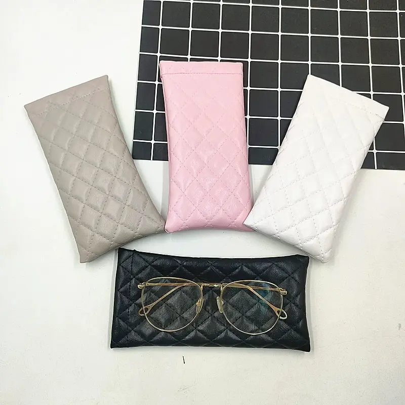 Women's Quilted PU Leather Sunglasses Case 4-Pack - Soft Squeeze-Open Top Eyewear Pouch, Slim Sports Travel-Friendly Protector for Blue Light Glasses, Car Storage, Scratch Protection, Fits into Pockets, Slim Size, Backpacks, Slim Fit