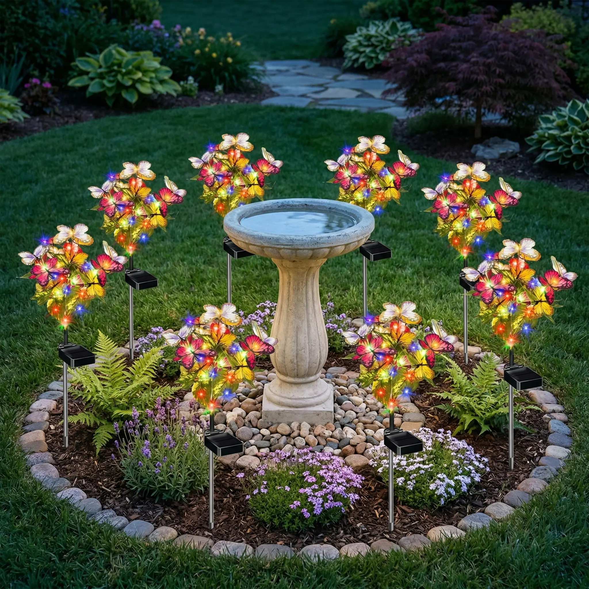 8-Pack Solar Butterfly Stake Lights, Outdoor Decorative LED Lights with Colorful Glow, Auto-On at Night for Garden, Flower Bed, Outdoor Spaces