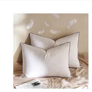 Goose Down Pillow for Sleeping,with 100% Cotton Cover,Breathable & Comfortable Feather Pillow for Side and Back Sleepers,Hotel Style,Standard Siz , White & Navye