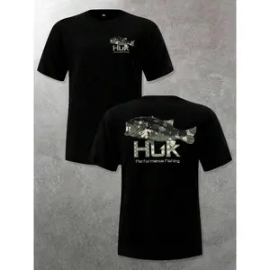 Men's Casual Crewneck HUK T - Shirt - Camo Bass Fish Graphic, 180g Soft Cotton Summer Fishing Hiking Short Sleeved T-Shirt