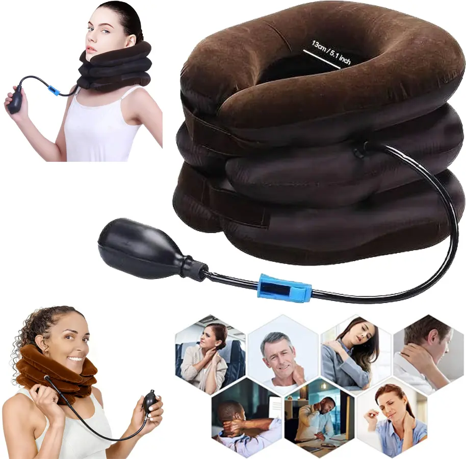 Inflatable Neck Traction Device - Soft Cervical Stretcher Support Extender Pillow with Pump, Neck Shoulder Relaxer for Home Care Supplies Decompression, Headaches Pain Relief, Pinched Nerve Therapy
