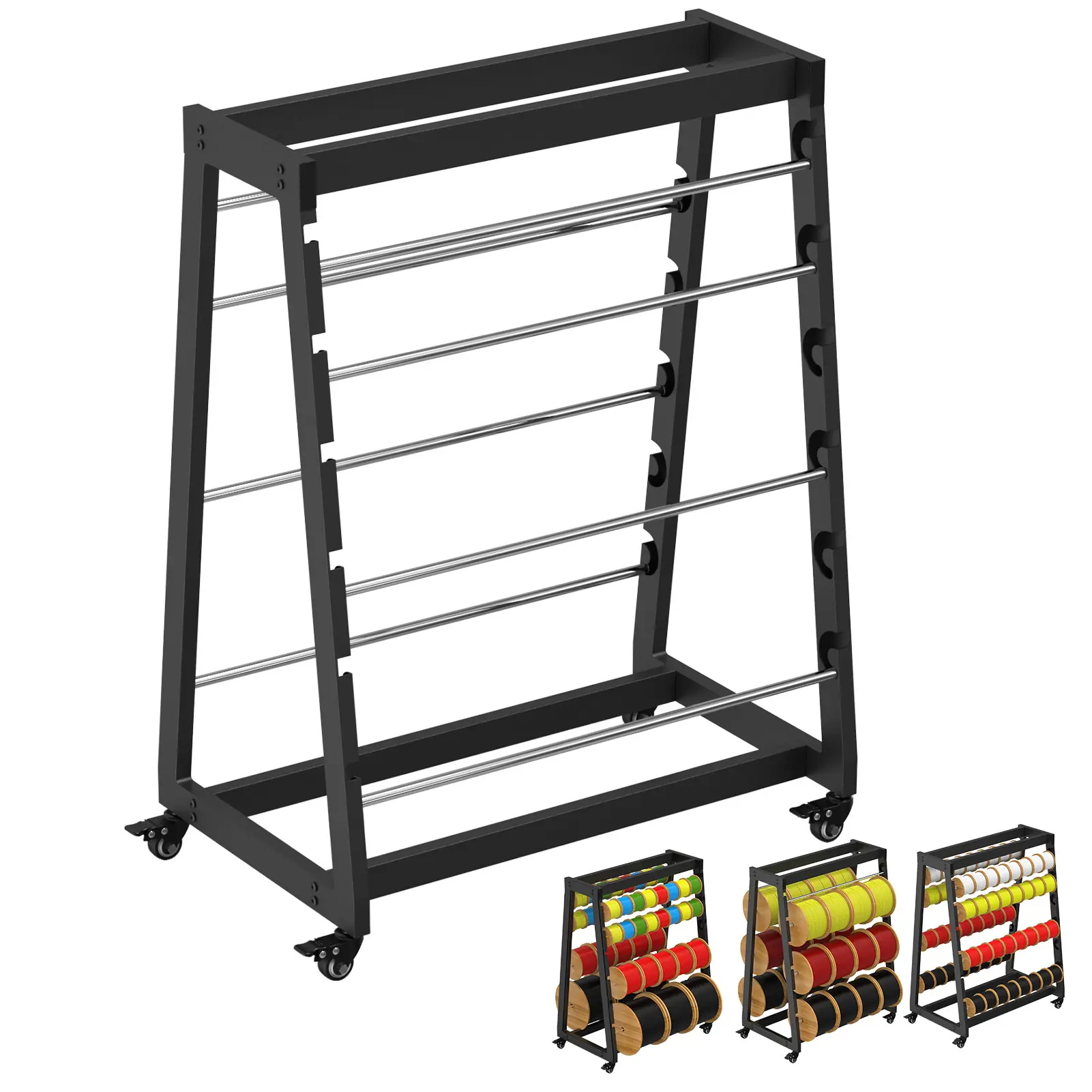 Heavy-Duty Rust-Resistant Steel 8-Rod Wire Spool Rack, 400lbs Capacity Cable Caddy Dispenser with Locking Swivel Casters, Adjustable Mobile Vertical Organizer for Contractors, Electrical Use (65.5x80x87cm) to Boost Enhanced Workflow Efficiency