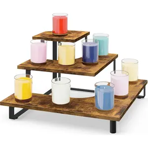 3 Tier Wooden Retail Display Shelves, Portable Display Rack for Retail Counter Top Craft Shows, 3 Step Corner Tiered Table Display Tower Stand for Cupcake  Card Sticker Display