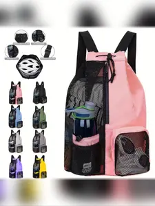 Outdoor Swimming Bag Mesh Drawstring Wet Bag Large Capacity Travel Beach Backpack Portable Shoulder Bag for All Seasons Swimming Accessories