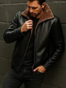 Men's Fall Winter PU Leather Jacket, Zippered Jacket, Casual Coats, Menswear, Classic Design Vintage American Retro Style, Thickened Fleece Lining, Plain Pattern, Fitted Fit, Fashion Casual Coats, Insulated Jacket