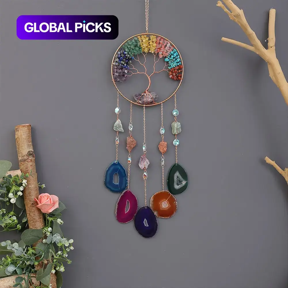 DREAMSUM Colorful Tree of Life Dream Catcher, 1 Count Artificial Crystal Hanging Ornament, Home Decor Products, Boho Style Decor for Home, Living Room & Garden, Festive Christmas Decoration #GLOBAL PICKS