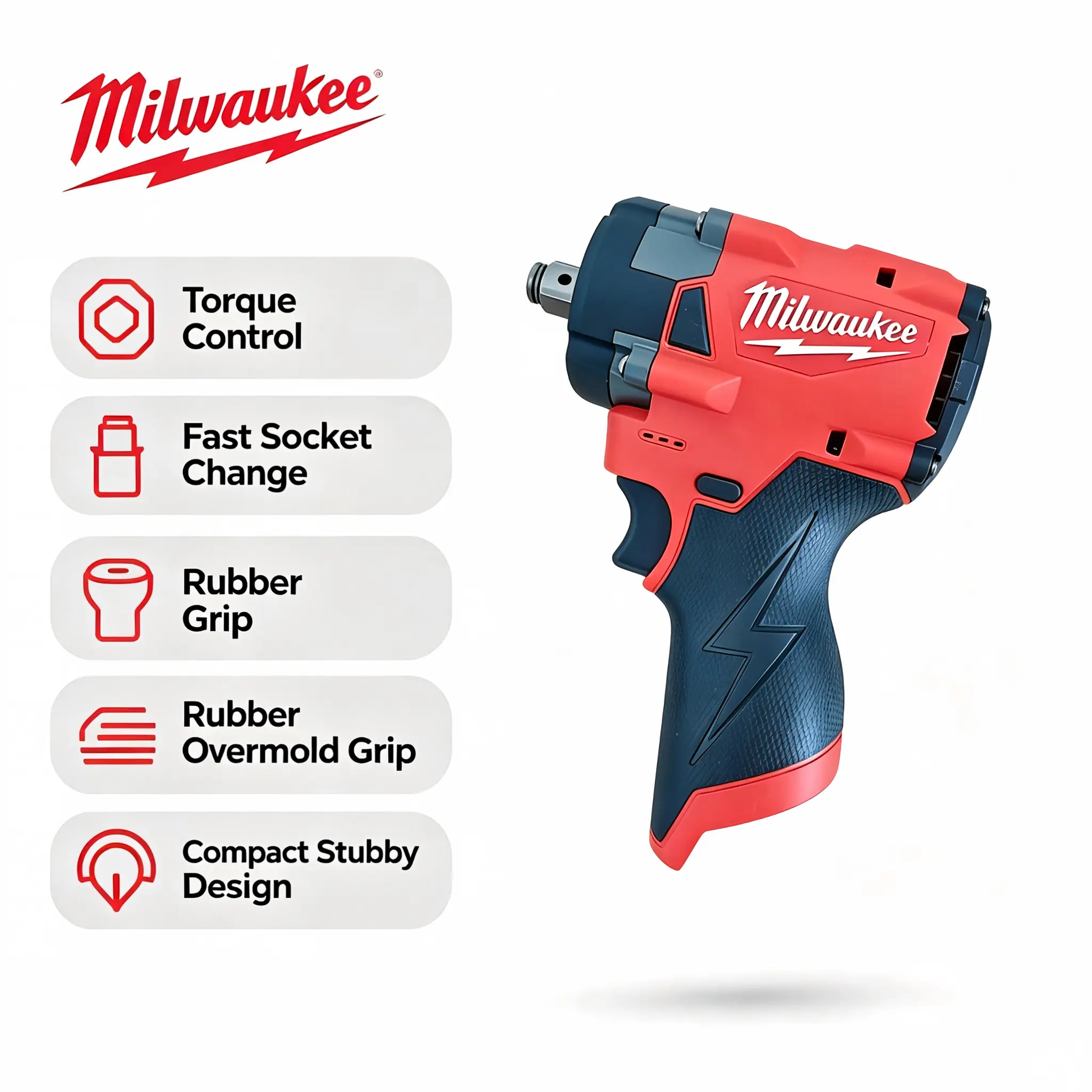 Milwaukee M12 Compact Impact Wrench - 1/2 in & 3/8 in Interchangeable Anvil, 220N Max Torque, 0-2400 RPM No-Load Speed, Stubby Lightweight Hand Tool with Belt Clip & Built-In LED Light, For Automotive Repair & Garage Work Green runtime      bru  kit