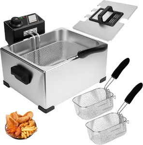 5 Liter Electric Deep Fryer with 3 Baskets - Stainless Steel Countertop Fryer with Adjustable Temperature Control for Home Kitchen