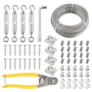 1/8" Wire Rope Kit, 98Ft Nylon Coated Cable Wire Kit Stainless Steel Cable with Turnbuckles, Tensioner, Sleeves, Cutter, Aircraft Cable for String Light, Clothesline, Picture Hanging, DIY Project
