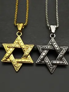 Jewish Star Of David Stainless Steel Fashion Necklace for Men Women Gold Silver Color Israel Hexagram Pendant Necklace Amulet Jewelry Accessory