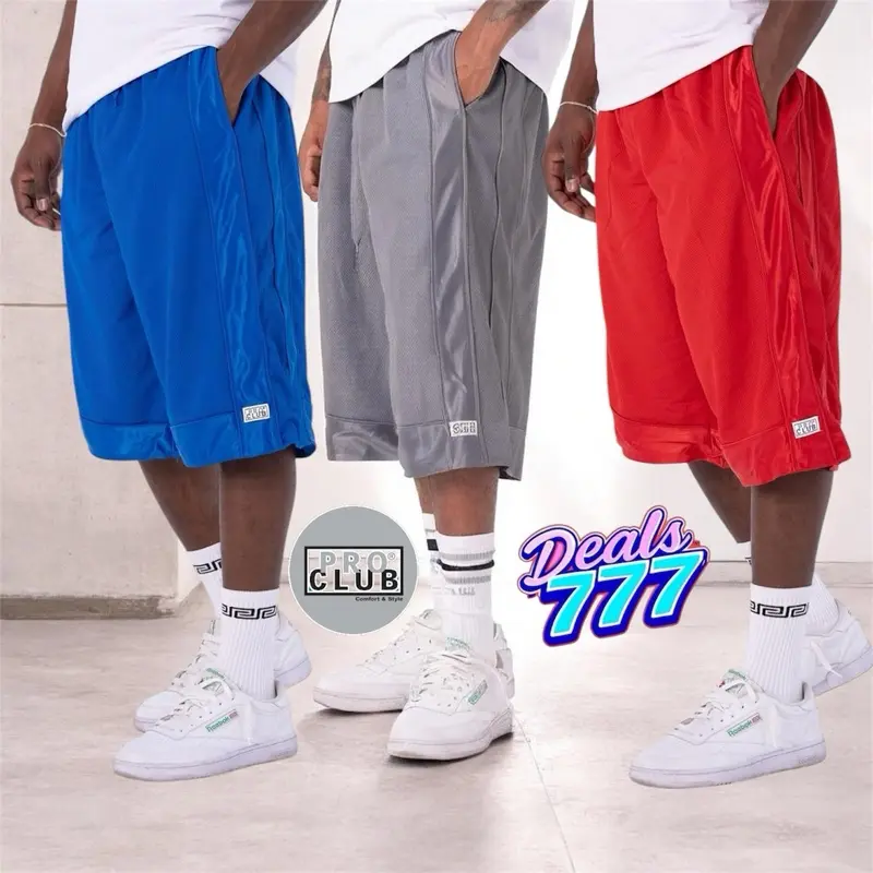 Pro Club Men's Heavyweight Mesh Basketball Shorts - Relaxed Fit Premium Athletic Shorts with Side Stripe, Zipper Pocket, Sizes S-5XL (Including 2XL) for Casual Sports, Fitness Workout, Mesh Training, Athletic Cut Use, Athletic Cut Shorts