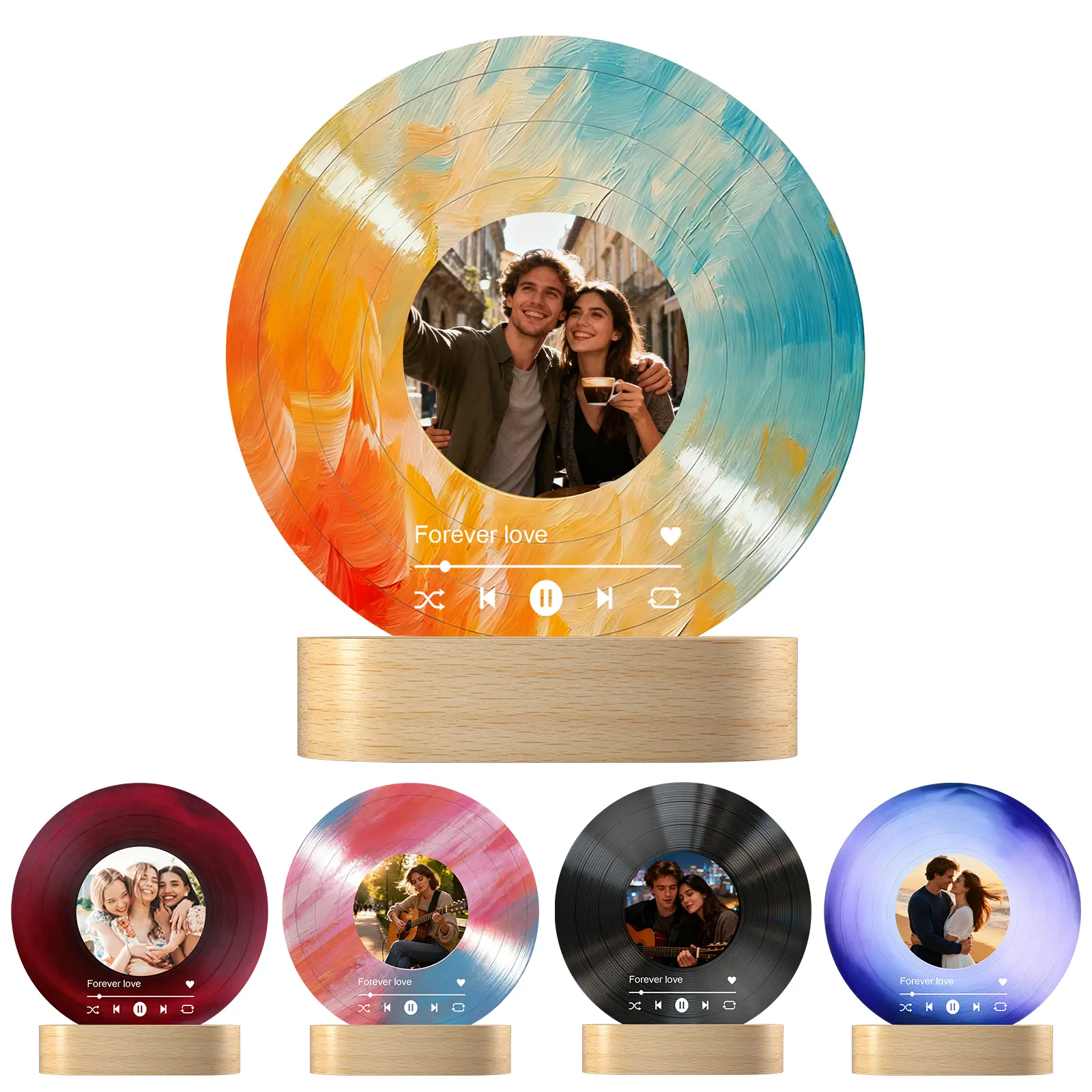 [HKZZ.Made] Custom Acrylic Vinyl Record Spotify Photo Plaque, Decorative Room Decor with I-Shaped Base (5.9/7.9/11.9in), Color-Changing LED Light, Bluetooth Speaker, Personalized Retro Music Art, Heartfelt Gift for Music Lovers, Memorial Day
