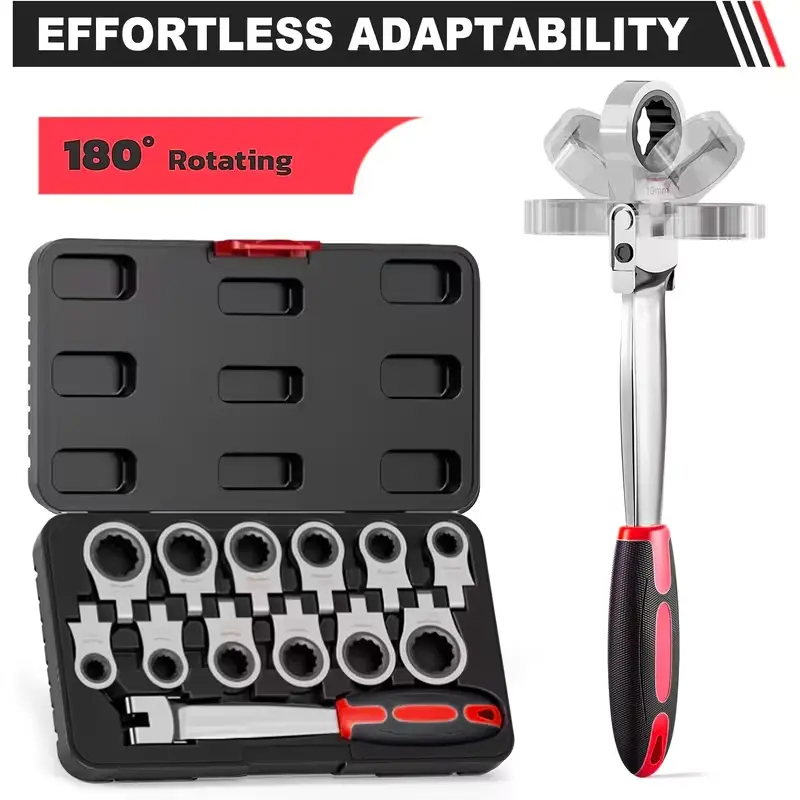 13-in-1 8-19 mm interchangeable head ratchet socket wrench set, combination wrench set, flexible head combination wrench set, adjustable head ratchet wrench set, quick wrench set-suitable for mechanical maintenance, automotive repair,as a gift.