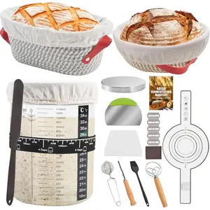 Sourdough Starter Kit, Sourdough Bread Baking Supplies with 40oz Jar, 10" & 11"  Banneton Proofing Baskets Set - Artisan Bread Tools,  Sling for Homemade Sourdough Baking