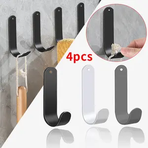 4pcs self-adhesive J-shaped hooks, Shower Hook, hardware accessories hooks black, white, gray, hanging towels, keys, clothes, bags