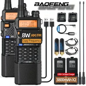 BAOFENG UV5R 8W Handheld Walkie Talkie - Long Range Two-Way Radio with NOAA Weather Alerts, USB-C Charging, 10 Multi-Bands (VHF/UHF), 3800mAh Battery Extra Antennas and Accessories for Hiking, Camping, Fishing and Outdoor Adventures Audio Portable