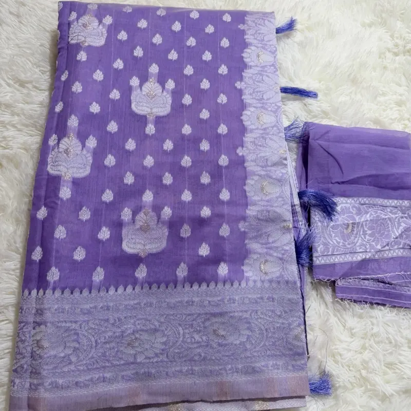 Linen Cotton Saree with Blouse Piece in Pastel Colors Perfect for Spring and Summer