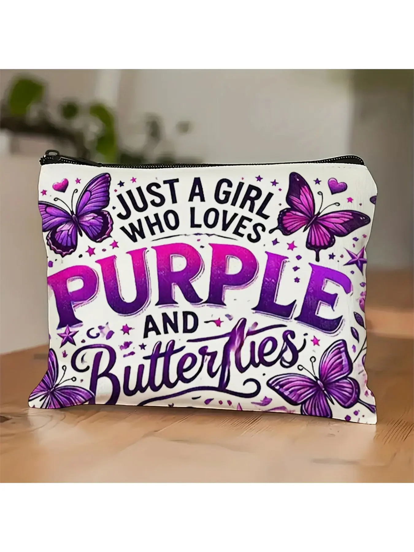 1pc Purple Butterfly Makeup Storage Bag with Zipper - "Just a Who Loves Purple and Butterflies" Design, Portable Cosmetic & Toiletry Organizer for Travel, Vacation, Unisex Adult Gift, Travel Toiletry Pouch, Travel Cosmetic Bags