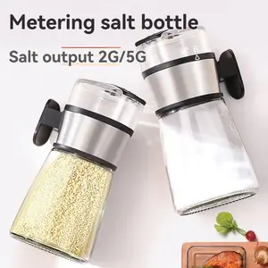 Measurable Salt Control Bottle Kitchen Spice Jar Home Glass Seasoning Container Press Type Salt Spreader Sealed