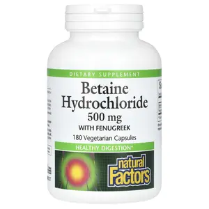 Natural Factors Betaine Hydrochloride with Fenugreek, 500 mg, 180 Vegetarian Capsules