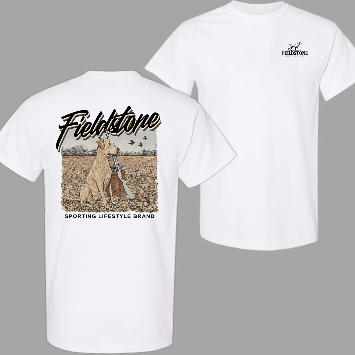 Fieldstone T-Shirt - Hunting Dog And Rifle Graphic ,Comfortable Casual Wear , Ideal For Hunters And Nature Enthusiasts Menswear Top Unisex Classic