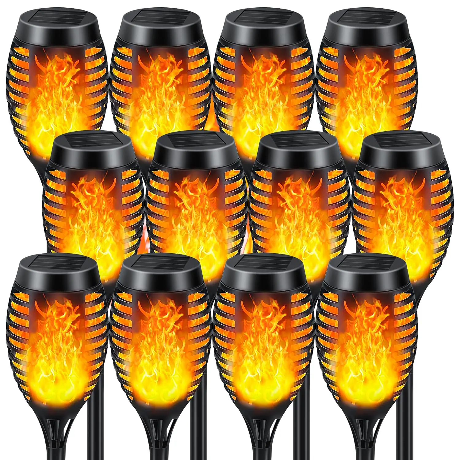 12-Pack Solar Outdoor Lights, Waterproof Flame Dancing Tiki Torches for Garden, Patio & Pathway Decor, Solar-Powered Novelty Lighting, Mother's Day Gift Option