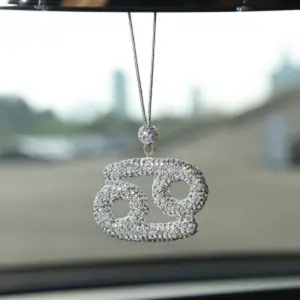 Twelve Zodiac Crystal Ball Car Pendant, Luxury Sparkling Rearview Mirror Charm, Three Crystal Balls Chain Design, Suitable for Women 25-55, Car Ornament, Car Interior Accessory, Rhinestone Car Decoration