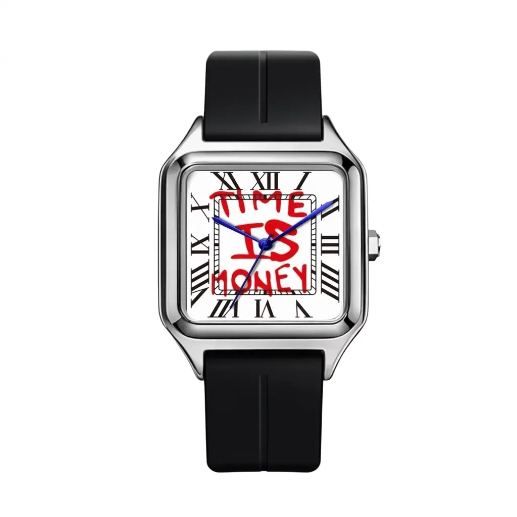 Unisex Minimalist Style Analog Wristwatch - Alloy Strap, Rectangular/Square Dial, Arabic Nums, 3ATM Splashsafe, Casual Trendy, Time is Money Collection Fashion Wristwatches Modern Watches Accessory