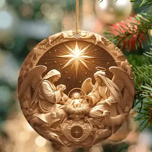 Nativity Baptism Themed Pendant, 1 Count 2D Acrylic Christmas Hanging Sign, Wall Ornament for Home Office Garden Tree