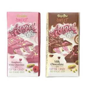 Angel Hair Chocolate Bar - Raspberry White OR Milk (Dubai Style) Chocolate With Cotton Candy and Pistachio Cream Viral - Sugar Filled Snack Sweet Dessert