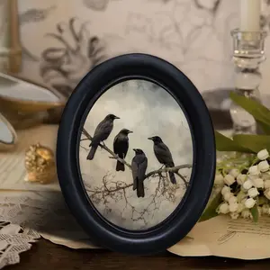 Vintage Forest Crow Oil Painting Wall Decor, Artwork For Walls, Gothic Oval Frame Art, Halloween Christmas Thanksgiving Home Decoration, Artistic Landscape, Vintage Room Decor, Vintage Design, Ornaments