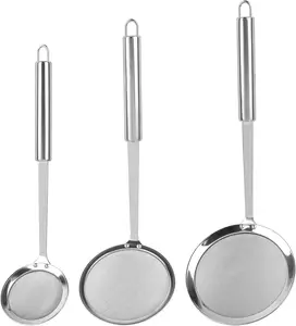 3Pcs Stainless Steel Fat Skimmer Spoon -  Professional Kitchen Fine Mesh Food Strainer and Hot Pot Skimmer with Long Handle for Skimming, Cooking, Frying, Grease, Gravy and Foam (3 +4 +4.7 inch) - Home Improvement.