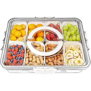 Portable Snack Box, Divided Serving Tray with Lid and Handle,8 Compartment Snackle Box Charcuterie Container,Snack Box Container for Adults,Travel Snack Tray with Lid for Fruit,Vegetable,Candy Kitchen Transparent Utensils Smooth Sturdy Storage