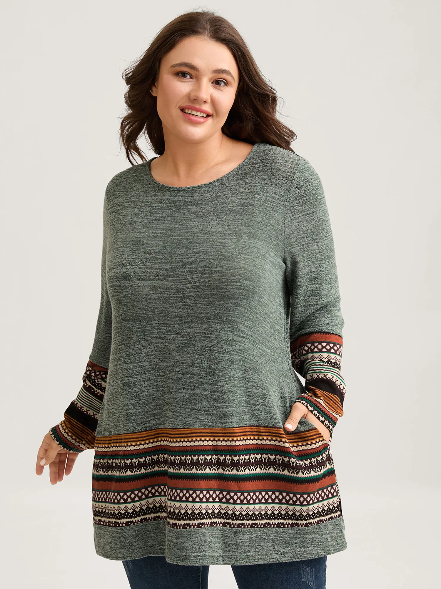BLOOMCHIC Women's Plus Size Boho Print Long Sleeve Tunic Top - Loose Fit, Contrast Patch Pockets, Flat Rayon Fabric, Women's Clothes [M-6X] 2026 Summerfinds Casual Top,Summerfinds,Fit Top Womenswear Garment