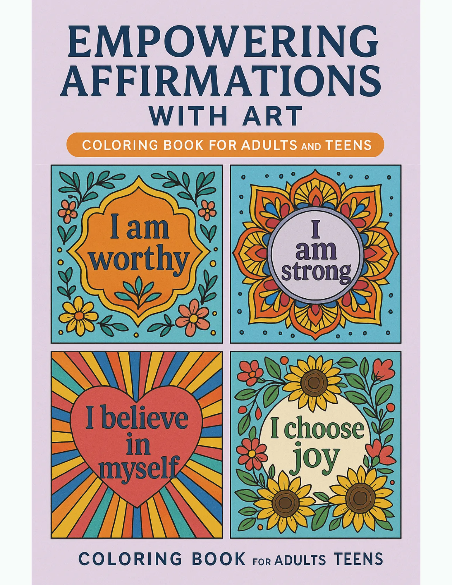 Empowering Affirmations with Art Coloring Book Sheets For Adults and Teens